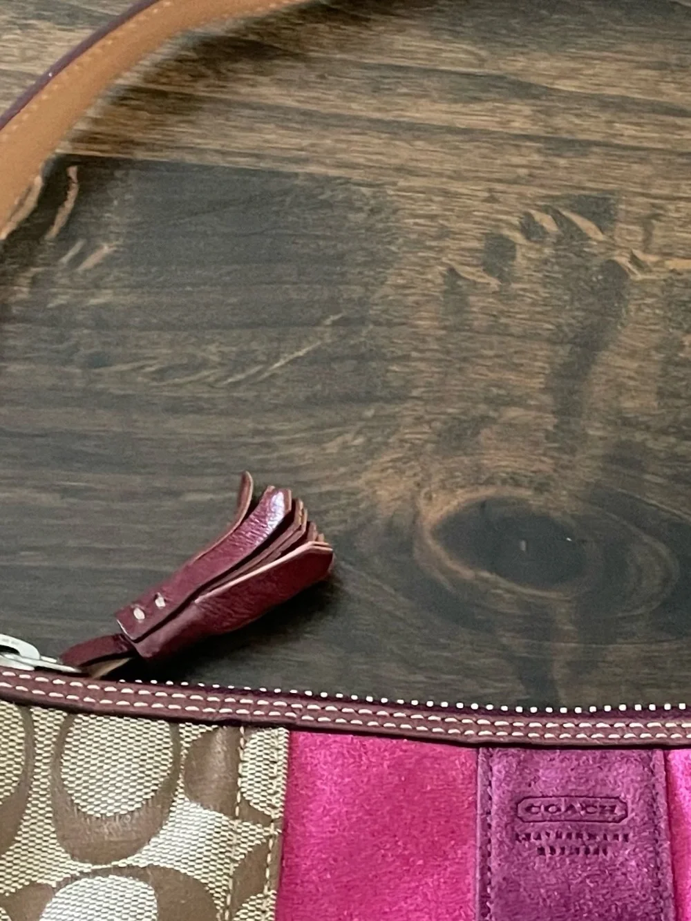 Vintage Coach 7039 Signature Stripe Suede Demi Baguette Shoulder Bag